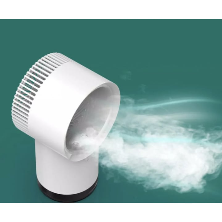 Ventilator portabil de birou 4 în 1, cu funcție de umidificator, 3 trepte de viteza, funcționează fără fir, incarcare USB, alb