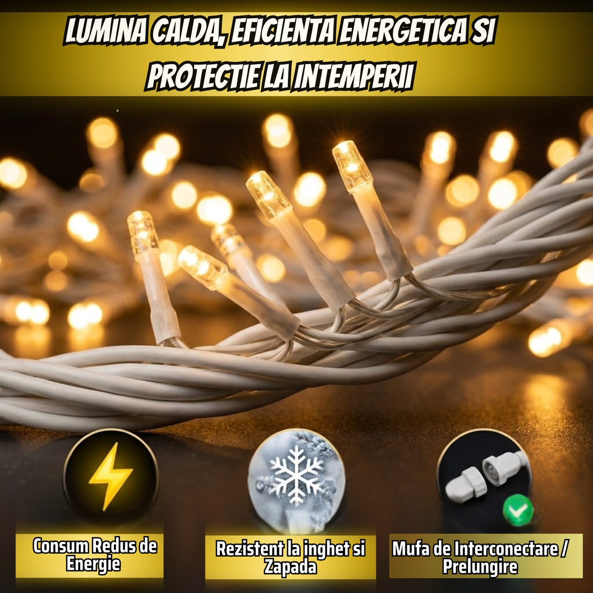 Instalație LED tip țurțuri, 700 LED-uri, 35 m, alb cald – imagine 2