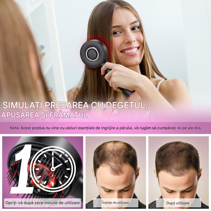 Perie de par multifunctionala, aplicator de ulei pentru par, masaj scalp, waterproof, incarcare rapida Type-C, negru