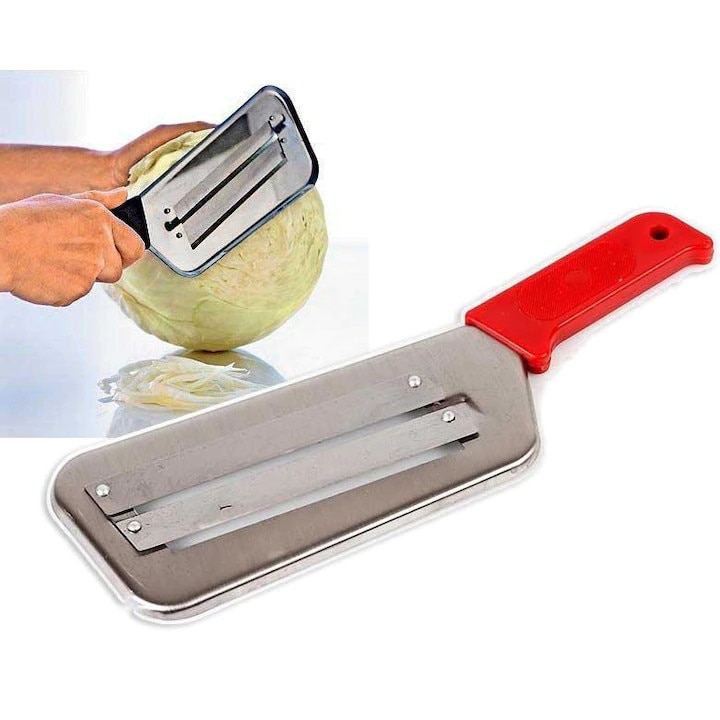 Cutit pentru tocat legume si varza fasii, lungime 29.5 cm, din metal, cu maner antialunecare, argintiu