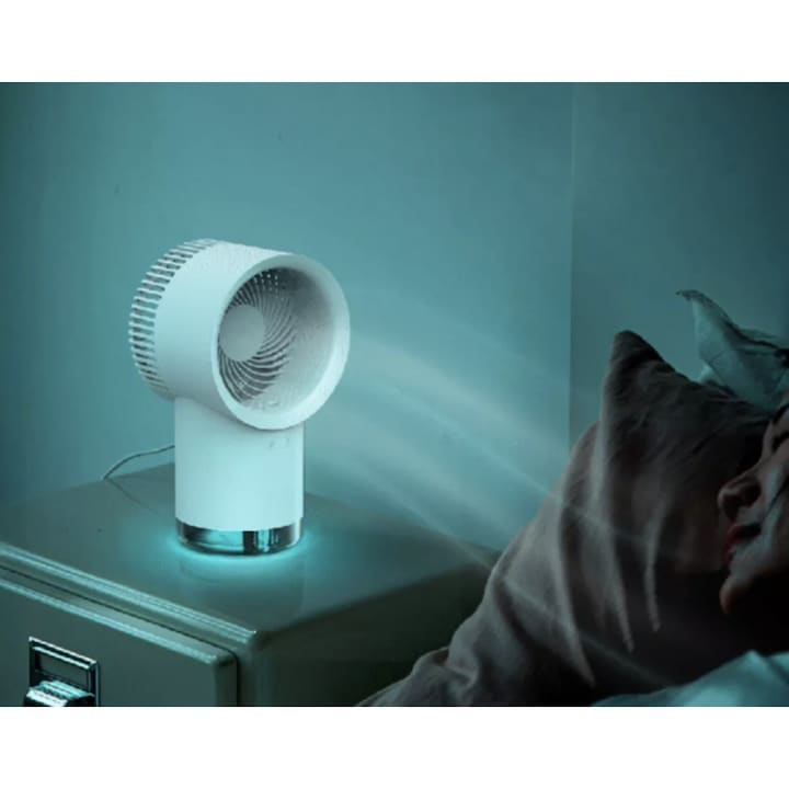 Ventilator portabil de birou 4 în 1, cu funcție de umidificator, 3 trepte de viteza, funcționează fără fir, incarcare USB, alb