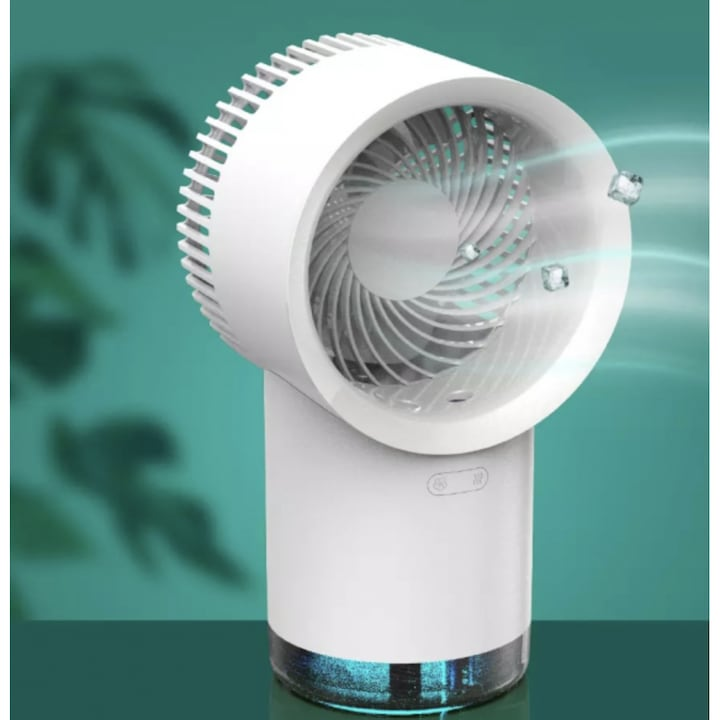 Ventilator portabil de birou 4 în 1, cu funcție de umidificator, 3 trepte de viteza, funcționează fără fir, incarcare USB, alb