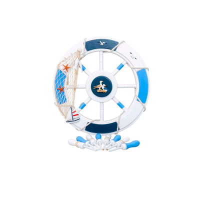 Roata decorativa din MDF, diametru 44.5 cm, model carma marina alb-bleu