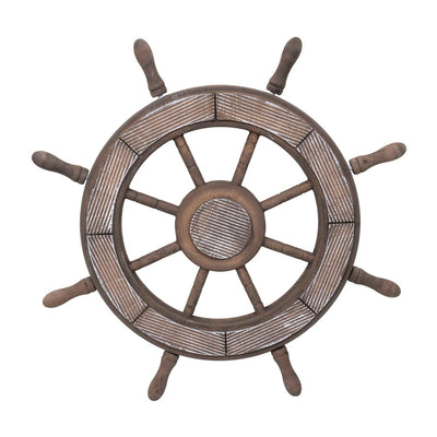 Roata decorativa din MDF, diametru 44cm, model carma marinar, maro