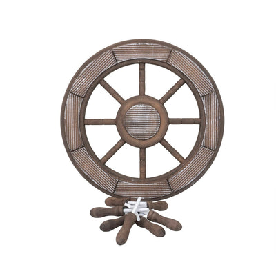 Roata decorativa din MDF, diametru 44cm, model carma marinar, maro