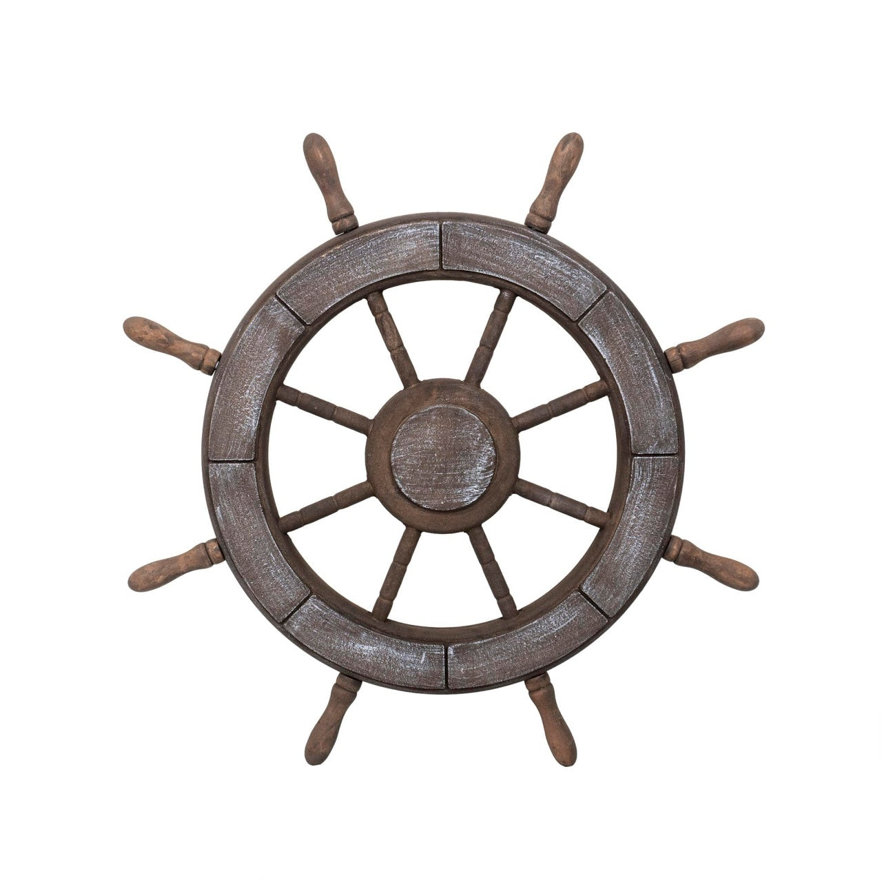 Roata decorativa din MDF, model carma marinar, diametru 50 cm, maro