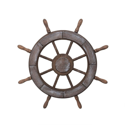 Roata decorativa din MDF, model carma marinar, diametru 50 cm, maro