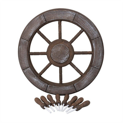 Roata decorativa din MDF, model carma marinar, diametru 50 cm, maro