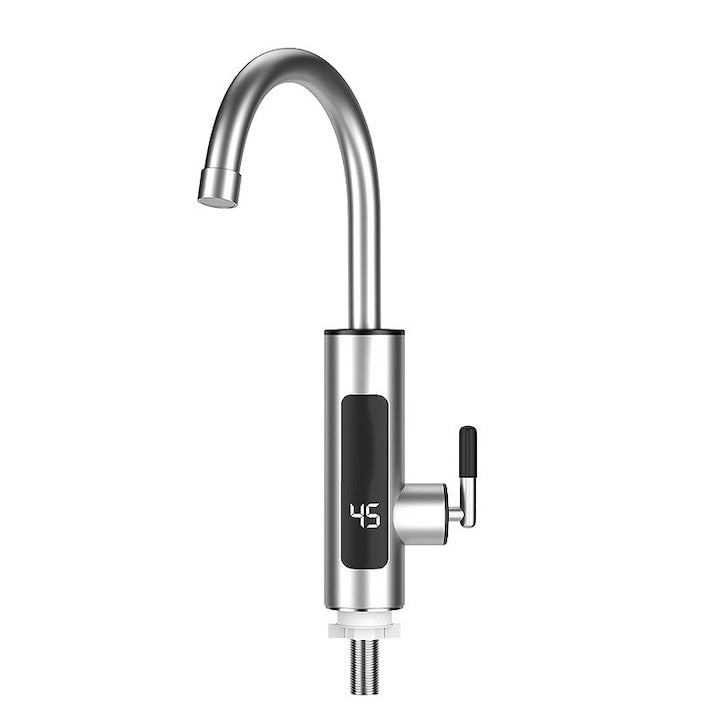 Robinet electric pentru incalzirea apei, afisaj digital, rotire 360 de grade, dimensiuni 21x11x27cm, putere 3000W, argintiu