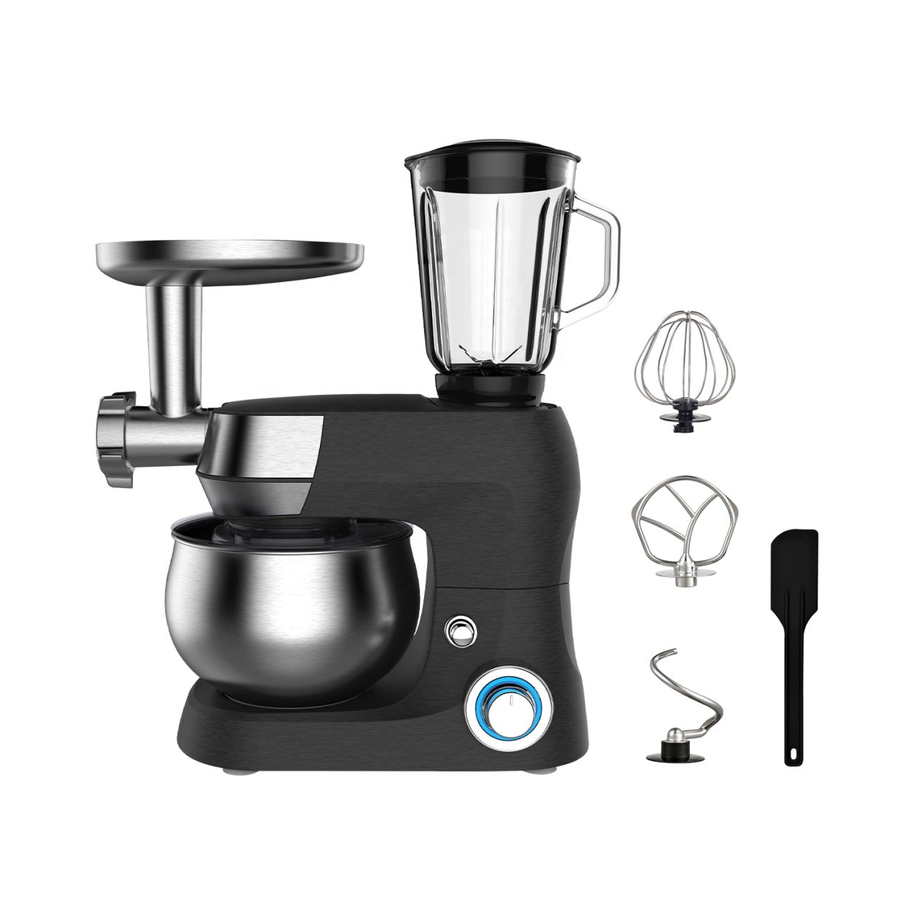 Robot de bucatarie 3-în-1(mixer, blender, mașina de tocat), capacitate 6L, putere 1500W, 12 trepte de viteza, din otel inoxidabil, negru