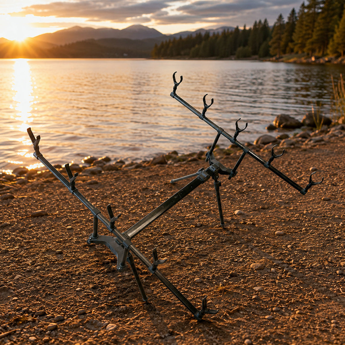 Rod Pod Pliabil pentru Lansete de Pescuit, Negru – imagine comercială în ambient