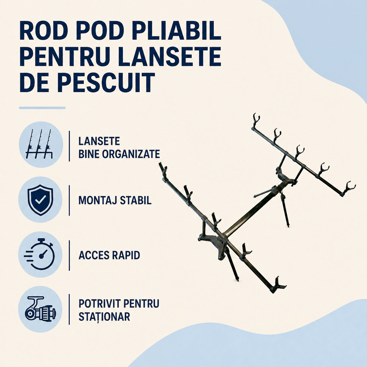 Rod Pod Pliabil pentru Lansete de Pescuit, Negru – caracteristici