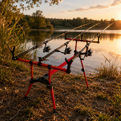Rod Pod Pliabil pentru Lansete de Pescuit, Roșu/Negru – imagine comercială în ambient