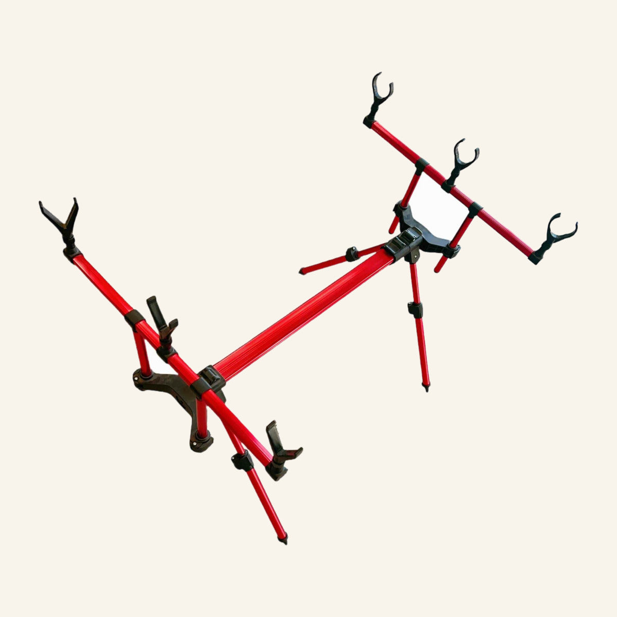 Rod Pod Pliabil pentru Lansete de Pescuit, Roșu/Negru – imagine de catalog pe fundal alb cald