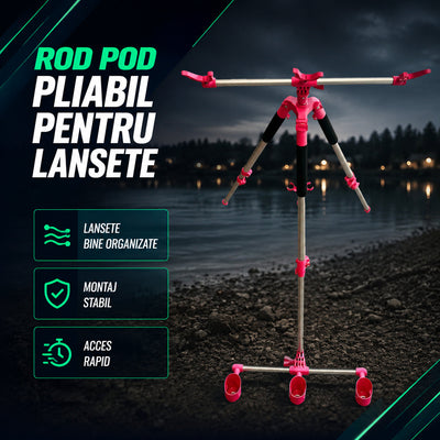 Rod Pod Pliabil pentru Lansete de Pescuit, Roz/Negru – imagine principală promoțională