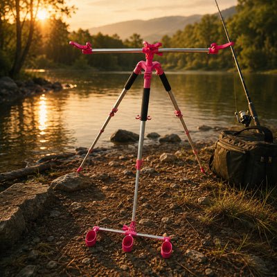 Rod Pod Pliabil pentru Lansete de Pescuit, Roz/Negru – imagine comercială în ambient
