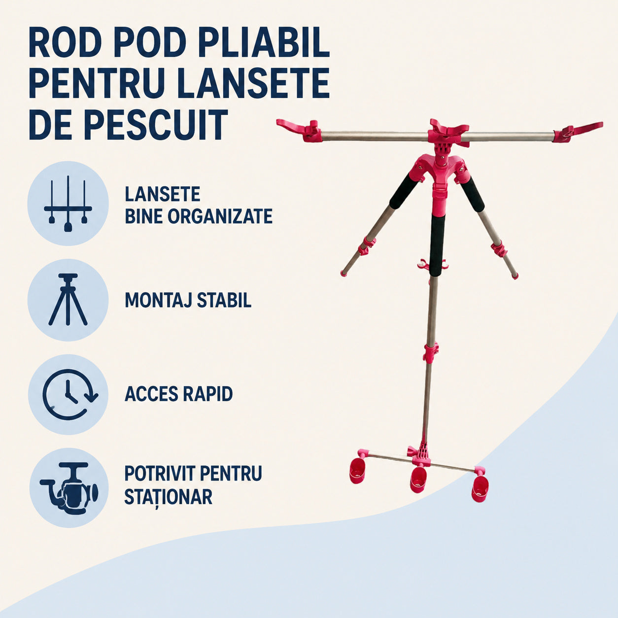 Rod Pod Pliabil pentru Lansete de Pescuit, Roz/Negru – caracteristici