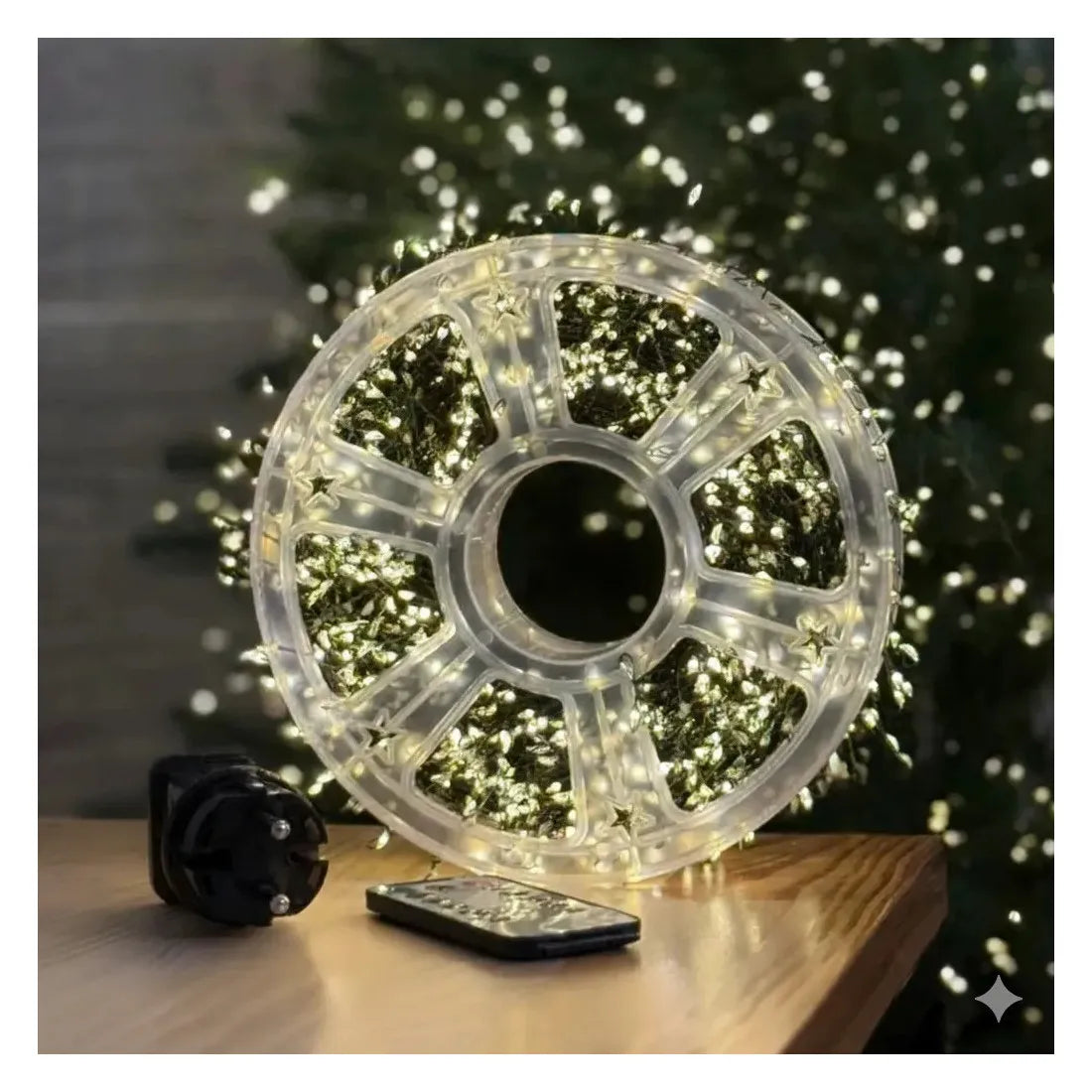 Instalație luminoasă LED tip șir, 1500 LED-uri, cu telecomandă, alb cald – imagine 1