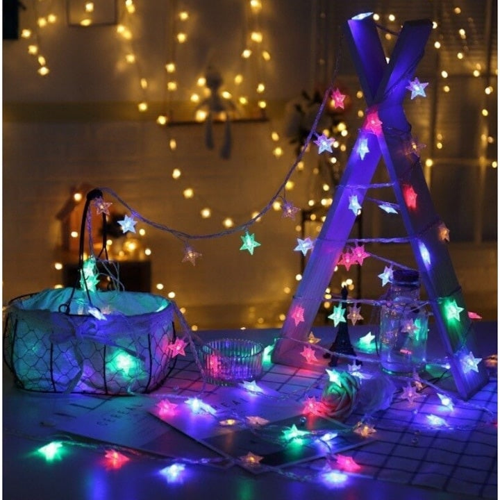 Rola de instalatie pentru Craciun, cu LED-uri tip steluta, cu 150 LED-uri, 20m lungime, multicolor
