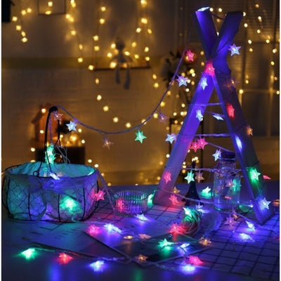 Rola de instalatie pentru Craciun, cu LED-uri tip steluta, cu 150 LED-uri, 20m lungime, multicolor