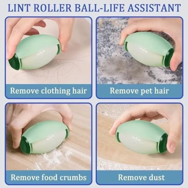 Rola de scame reutilizabila, cu maner pentru indepartarea parului de animale, din silicon, cu adeziv puternic, curatare sub jetul de apa, verde