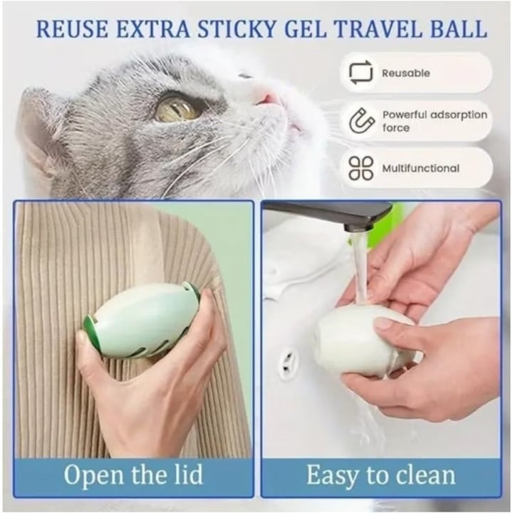 Rola de scame reutilizabila, cu maner pentru indepartarea parului de animale, din silicon, cu adeziv puternic, curatare sub jetul de apa, verde