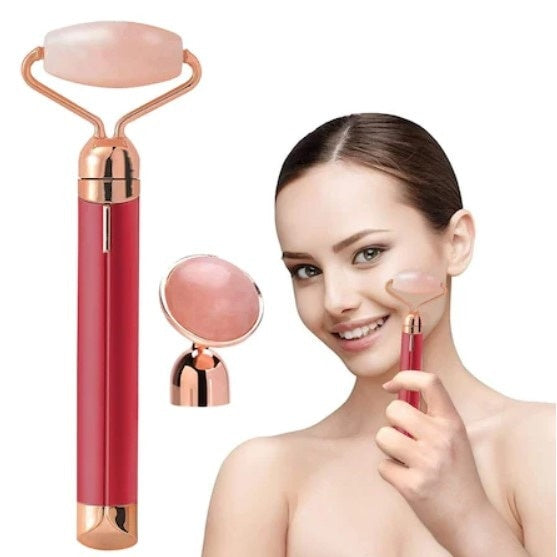 Rola masaj facial FOXMAG24, diminuare riduri, cu vibratii, portabil, rosu