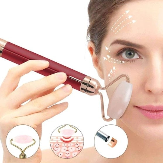 Rola masaj facial FOXMAG24, diminuare riduri, cu vibratii, portabil, rosu