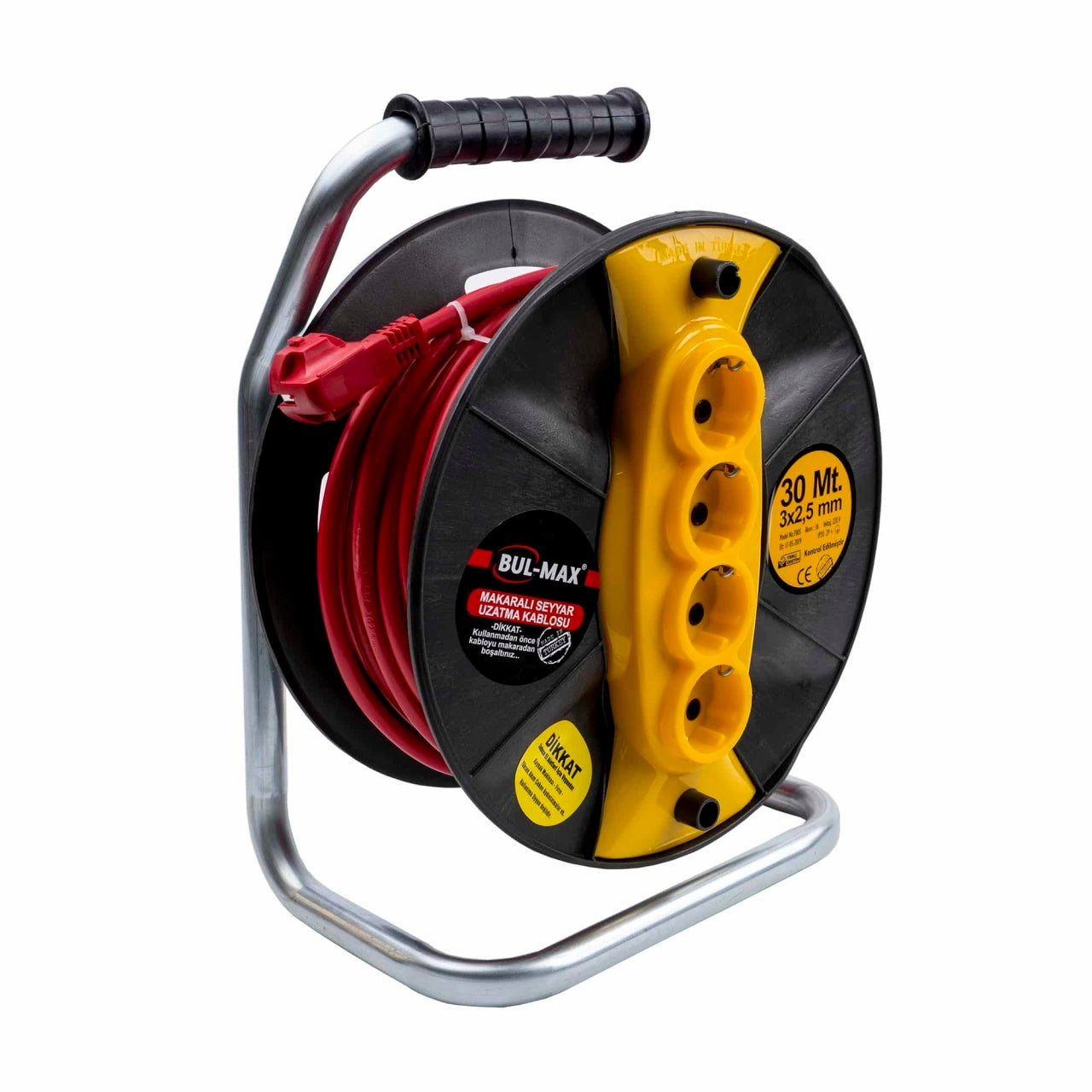 Rola prelungitor cablu 30m, 4 prize cu impamantare, cablu 3x2.5mm PVC