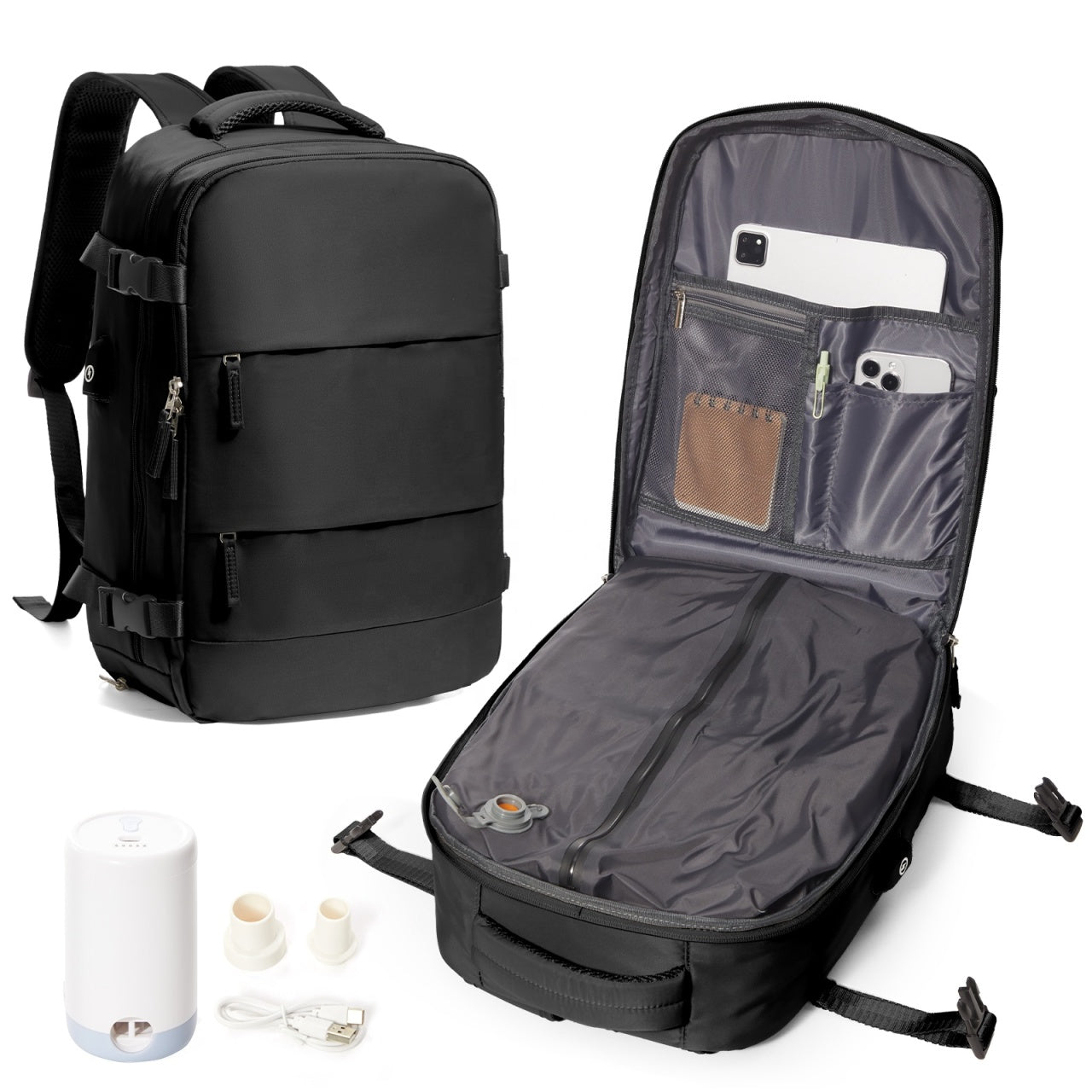 Rucsac pentru calatorii, impermeabil, unisex, cu vacuum, compartiment pentru leptop, incapator, negru