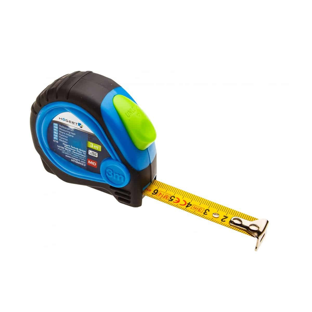 Ruleta otel 3m x 16mm cu blocare si lama teflonata, design ergonomic