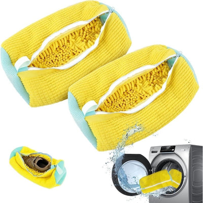 Sac de spalare pentru incaltaminte, set 2 bucati, galben, din material rezistent, inchidere cu fermuar, galben