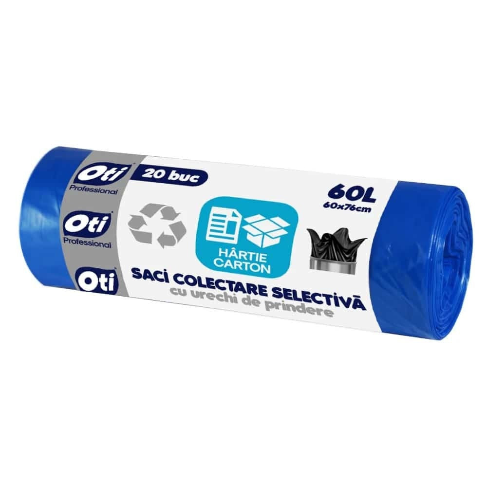 Saci menajeri 60l pentru colectare selectiva hartie-carton, 20 buc albastru