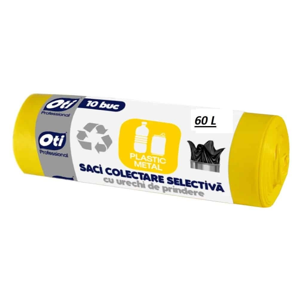 Saci menajeri 60L pentru colectare selectiva plastic-metal, 20 buc galben