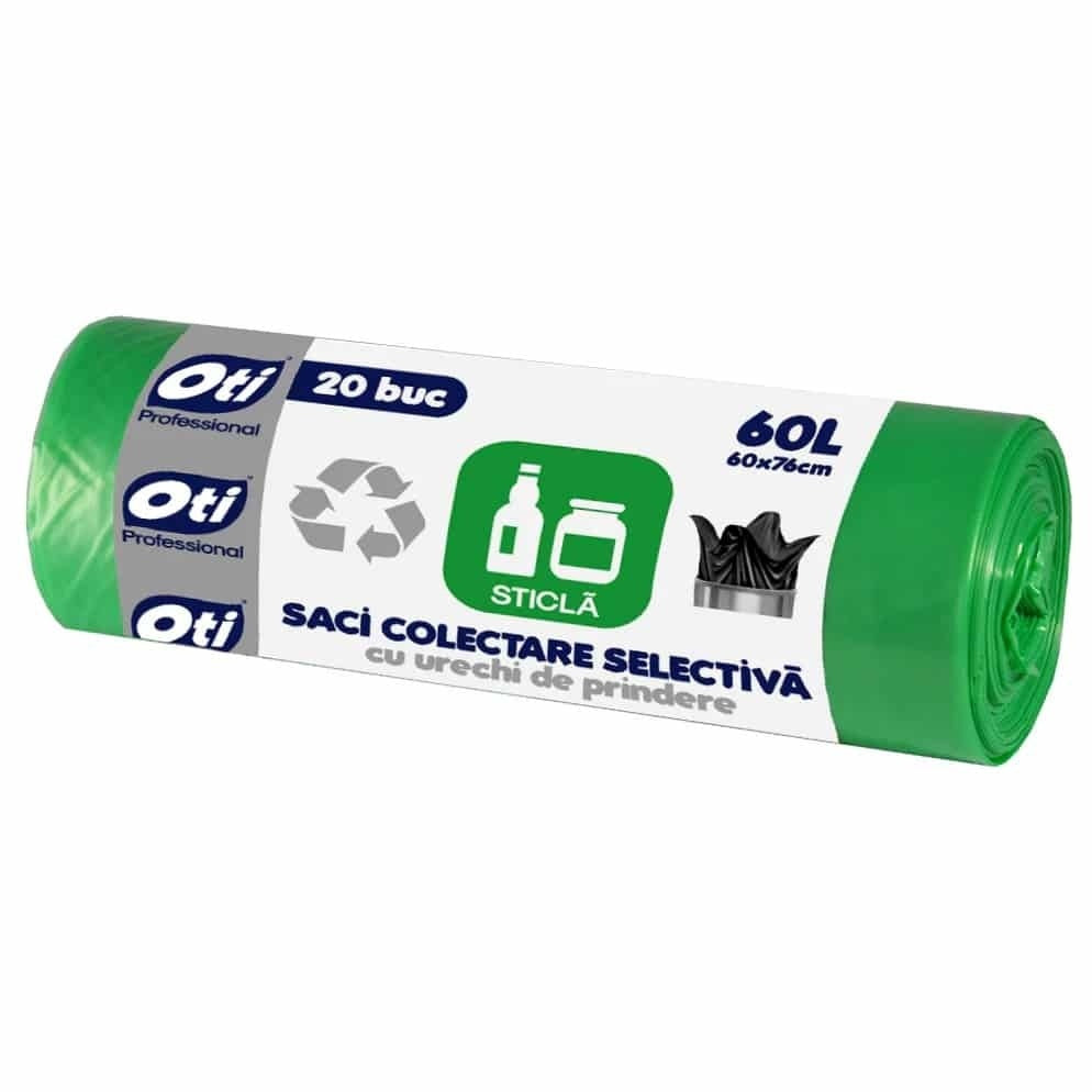 Saci menajeri 60L pentru colectarea selectiva sticla, 20 bucati verde