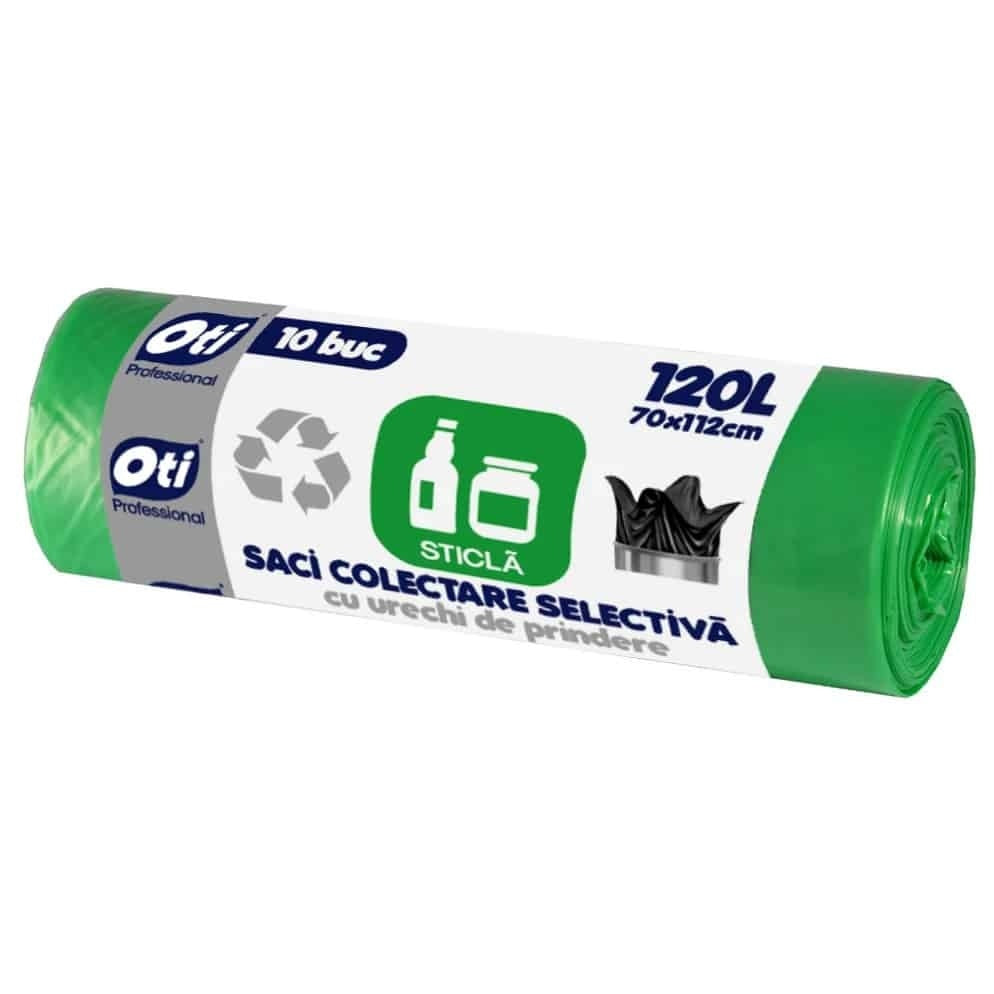 Saci menajeri pentru colectare selectiva sticla, 120L, 10 bucati verde