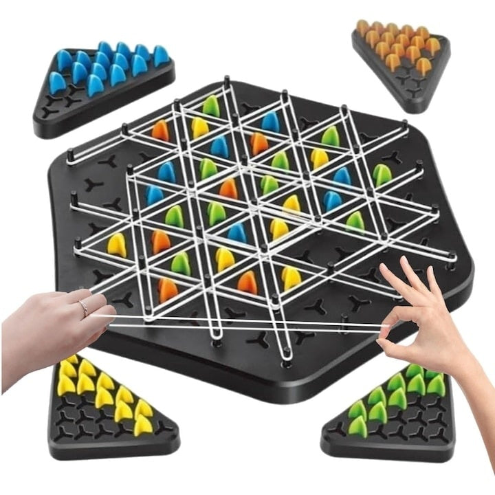 Sah international triangular, ideal pentru serile in familie, joc interactiv pentru copii si adulti, strategie si distractie pentru familie, negru/multicolor