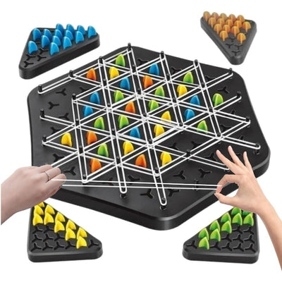 Sah international triangular, ideal pentru serile in familie, joc interactiv pentru copii si adulti, strategie si distractie pentru familie, negru/multicolor