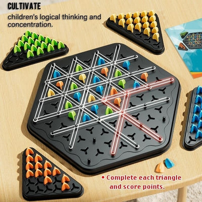 Sah international triangular, ideal pentru serile in familie, joc interactiv pentru copii si adulti, strategie si distractie pentru familie, negru/multicolor