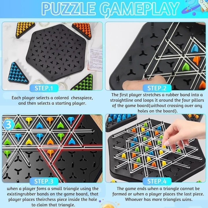 Sah international triangular, ideal pentru serile in familie, joc interactiv pentru copii si adulti, strategie si distractie pentru familie, negru/multicolor