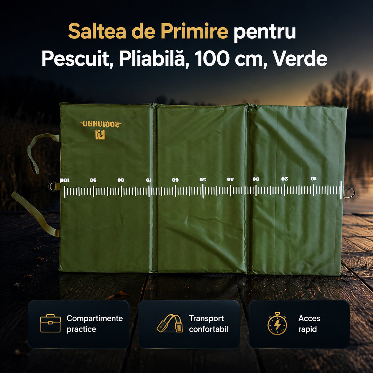 Saltea de Primire pentru Pescuit, Pliabilă, 100 cm, Verde – imagine principală