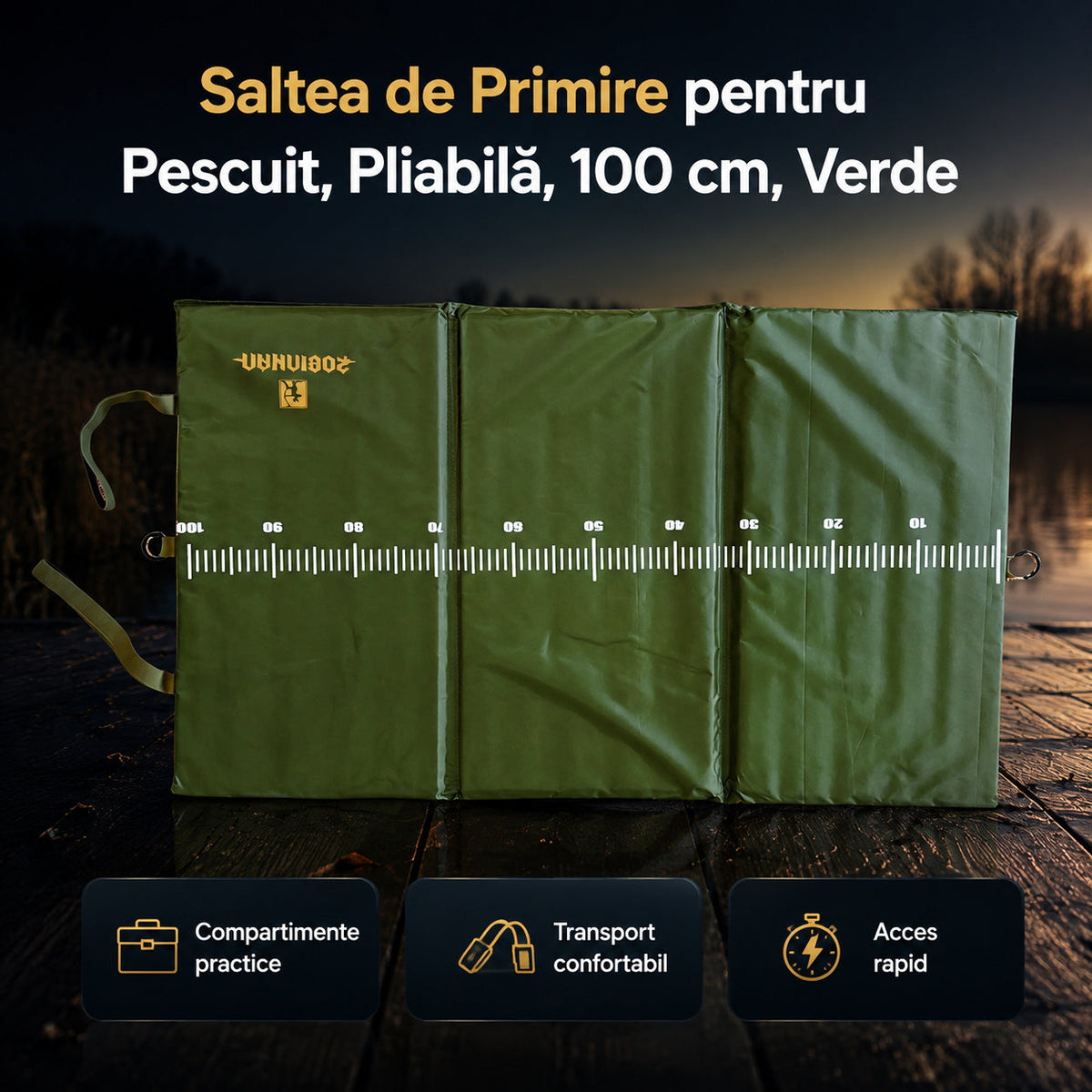 Saltea de Primire pentru Pescuit, Pliabilă, 100 cm, Verde – imagine principală promoțională
