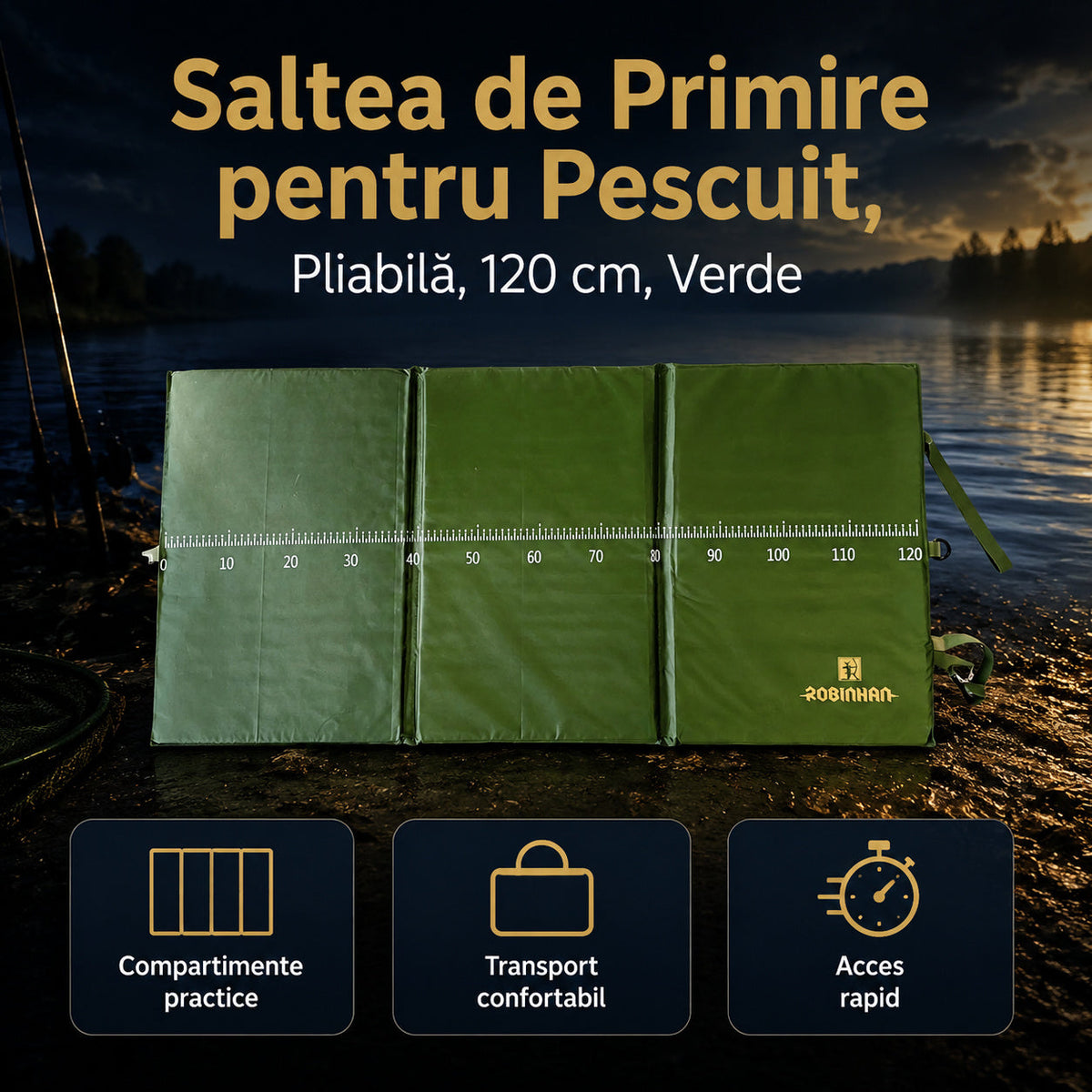 Saltea de Primire pentru Pescuit, Pliabilă, 120 cm, Verde – imagine principală promoțională