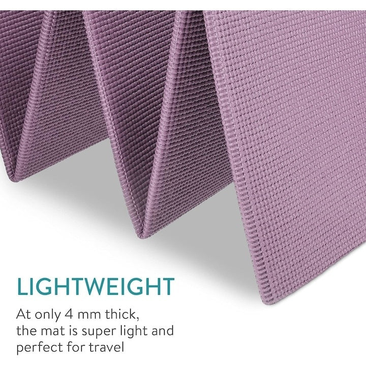 Saltea fitness, yoga, antrenament, dimensiuni 173 X 61 cm, antiderapant, pliabil, din neopren, roz/mov