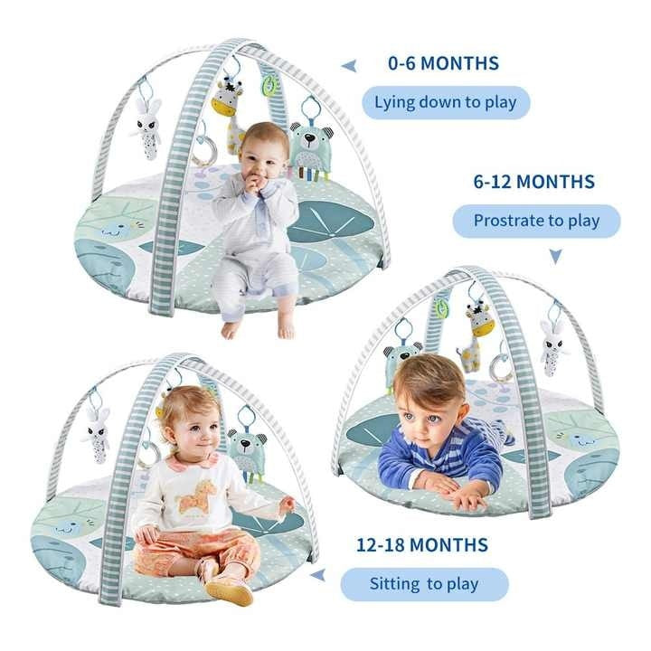 Saltea si Centru de Activitati pentru bebelusi, Spatiu de joaca 3 in 1 Usor de Curatat, Antiderapant, Multifunctional, Alb/Gri