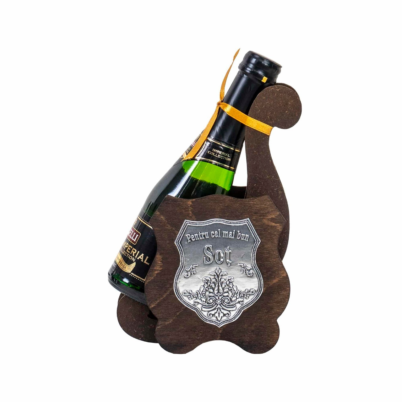 Sampanie demisec 0.2l cu suport din lemn pentru cel mai bun sot