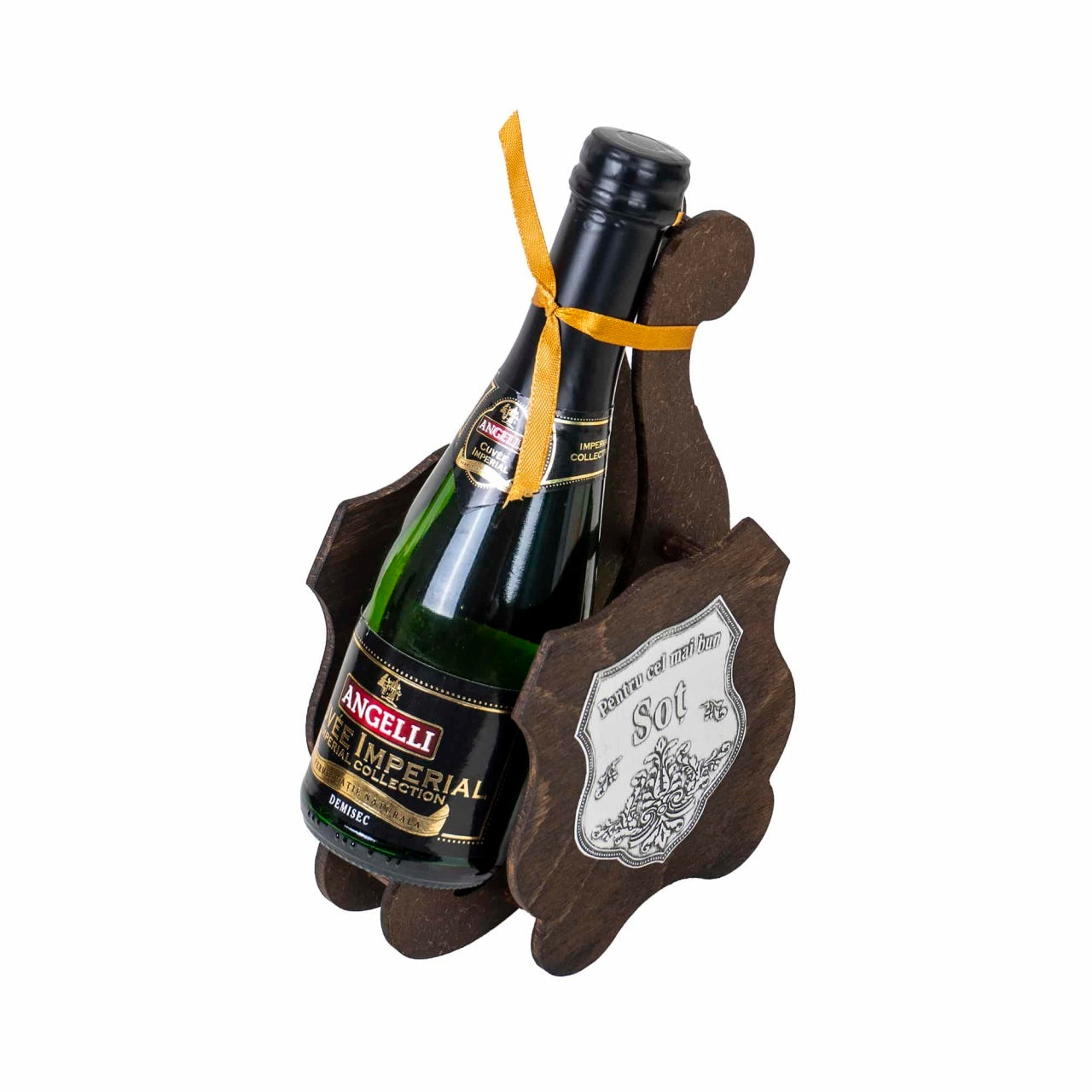 Sampanie demisec 0.2l cu suport din lemn pentru cel mai bun sot