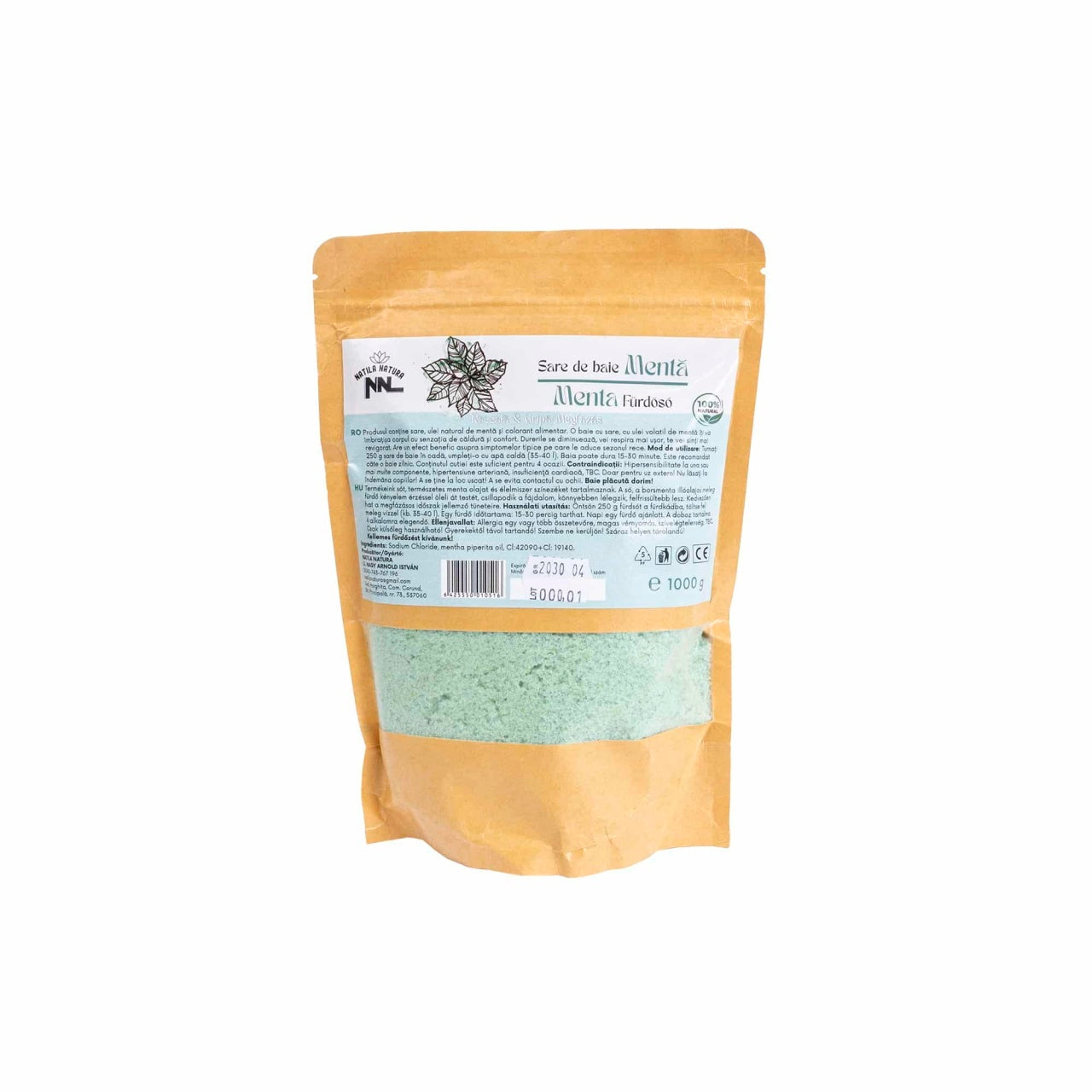 Sare de baie 1kg cu aroma de menta pentru relaxare si detensionare