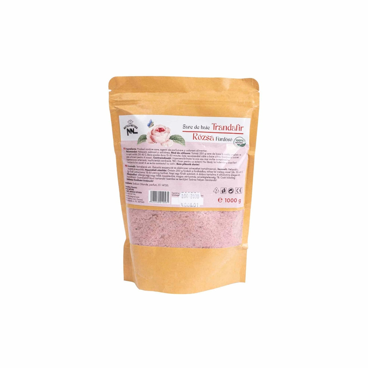 Sare de baie 1kg cu aroma de trandafir pentru relaxare si detensionare