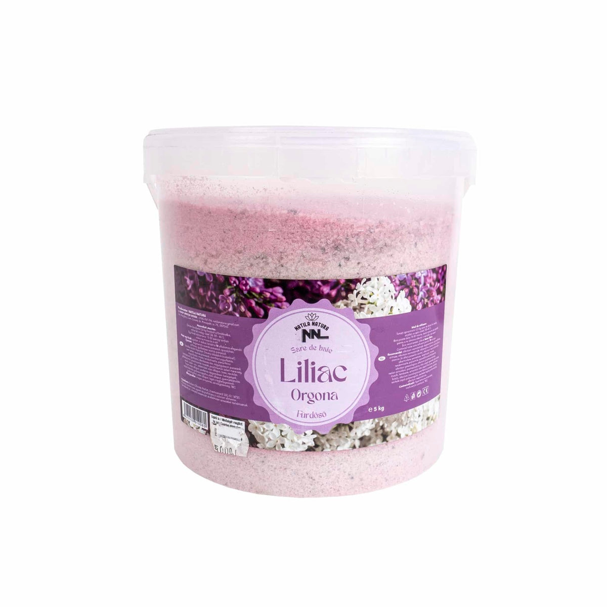 Sare de baie 5kg in galeata cu aroma liliac pentru relaxare si detensionare